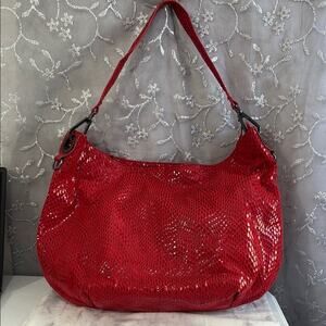 EUC SR2 Sondra Roberts, Large Red Snakeskin Style Tote